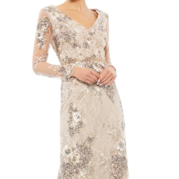 MAC DUGGAL 67539 EMBELLISHED V-NECK ILLUSIONS TAUPE GOWN sz 10 - Picture 3 of 6